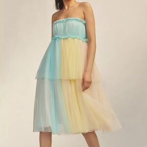 New Anthropologie Pernille Rosenkilde Strapless Tiered Tulle Dress size XL